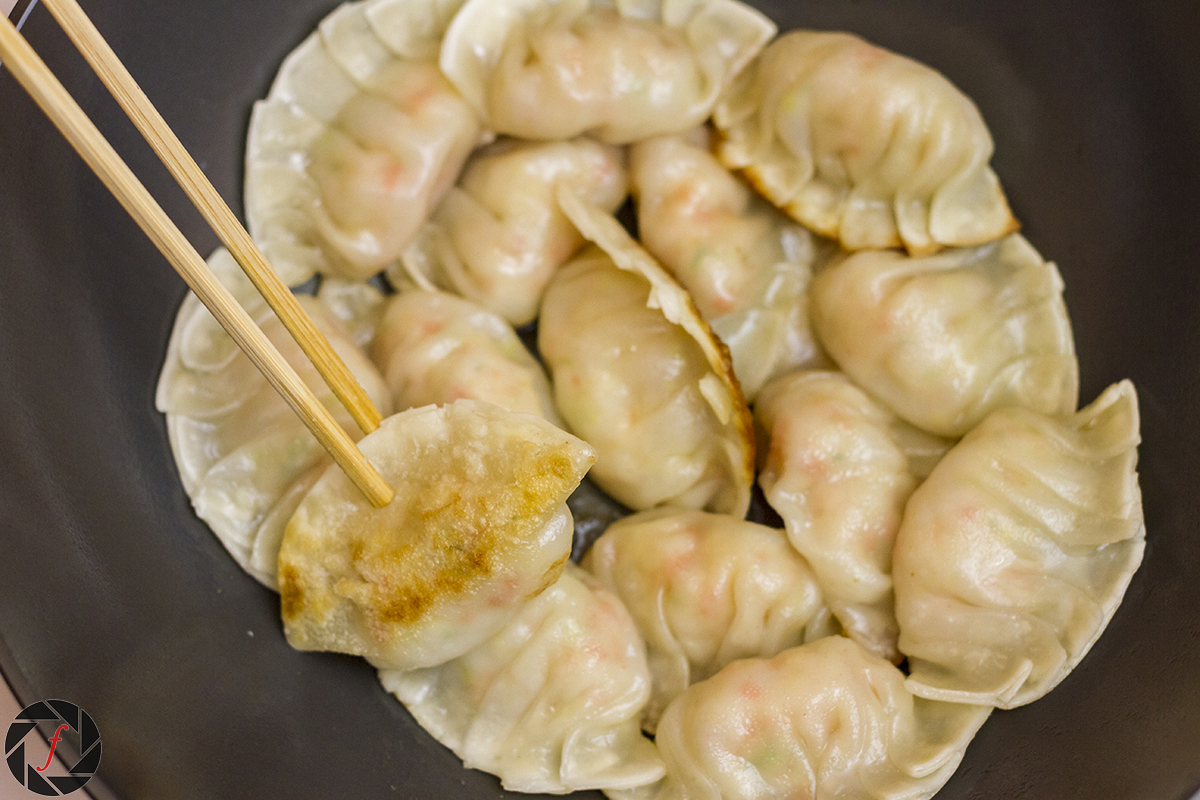 Fry the Gyoza until brown and crispy