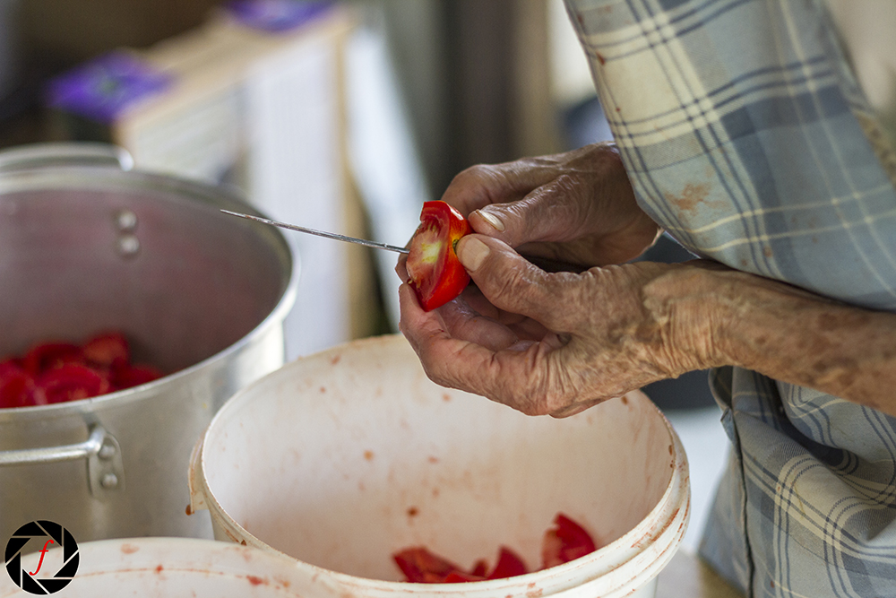 Nonna cutting the tomatoes